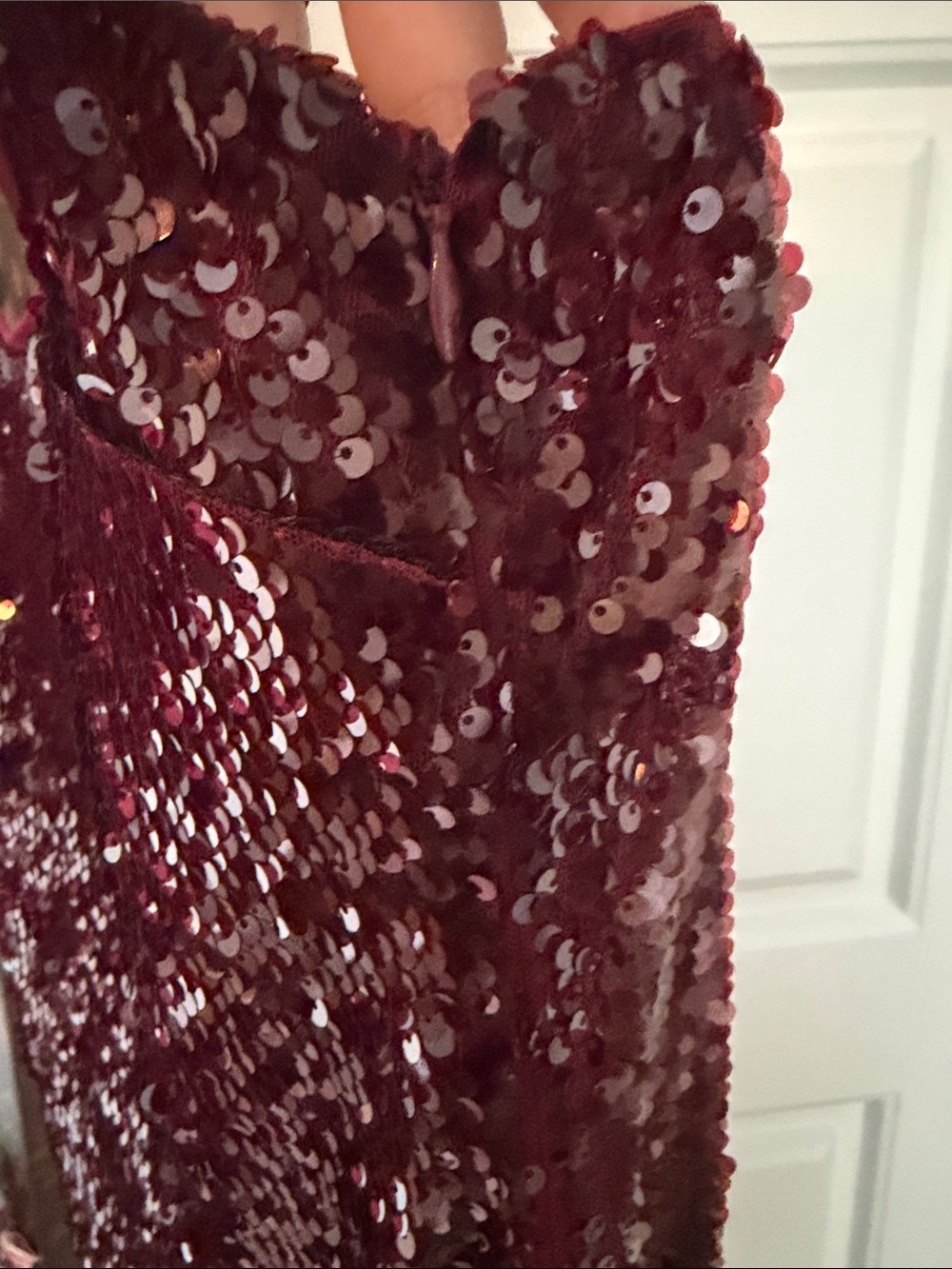 Nara Smith Reformation Burgundy Sequin Gown - Picture 3 of 4